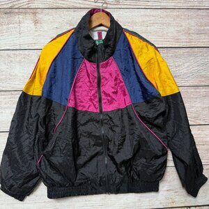 Vintage Active Exposure 90s Women's Retro Neon Color Block Windbreaker Jacket M
